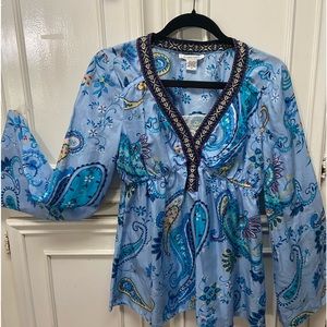 Luciano Dante 100% Silk Boho pop over size M Preloved Beautiful Popover